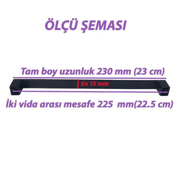 15 Adet Bihter Düz Kulp 224 mm Siyah Mutfak Kulpu Çekmece Dolap Kapak Kulbu Metal Mobilya Dolabı Kulpları - 2
