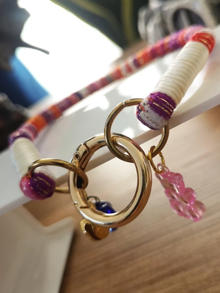 Zilli Kedi Köpek Boyun Tasması Bohem Kedi Kolyesi Yaylı Kilit - Simli Pembe - 5