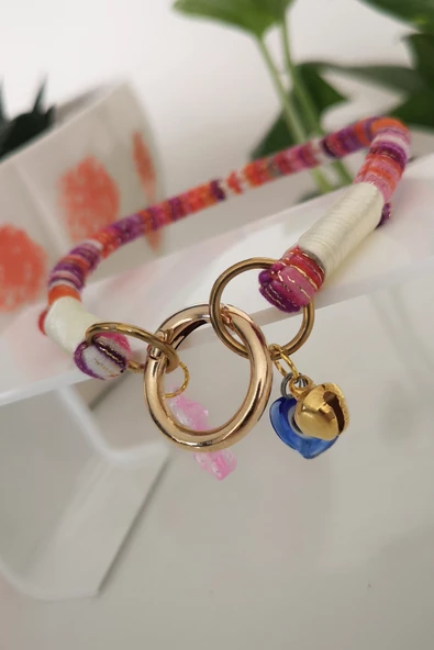 Zilli Kedi Köpek Boyun Tasması Bohem Kedi Kolyesi Yaylı Kilit - Simli Pembe - 2