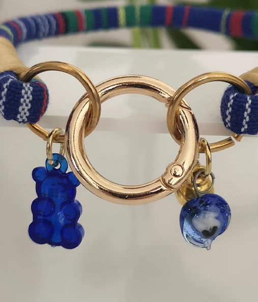 Büyük Kedi Köpek Boyun Tasması Bohem Kedi Kolyesi Yaylı Kilit 25cm - Mavi - 3