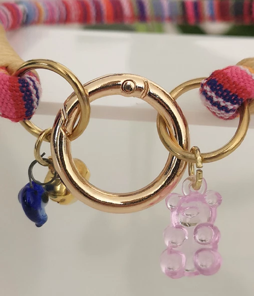 Büyük Kedi Köpek Boyun Tasması Bohem Kedi Kolyesi Yaylı Kilit 25cm - Pembe - 4