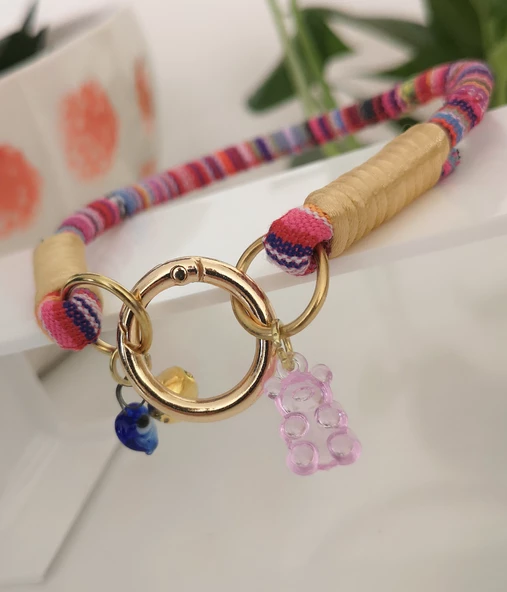 Büyük Kedi Köpek Boyun Tasması Bohem Kedi Kolyesi Yaylı Kilit 25cm - Pembe - 3