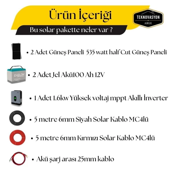 5000 Watt Tv Büyük Buzdolabı Solar Paketi 550w Güneş Paneli 1.6kw İnverter 100ah Jel Akü - 2