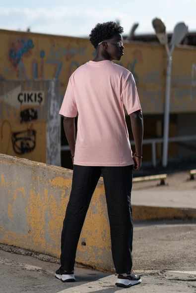 Bisiklet Yaka %100 Pamuklu Önü Baskılı Oversize (Geniş Model) T-shirt - 5