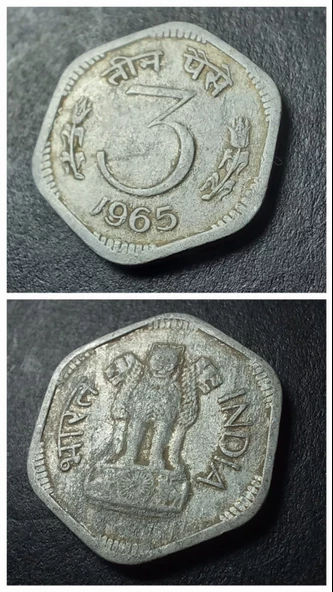 1965 Hindistan 3 paise Alüminyum ÇT+ eski yabancı madeni para - 399636658e0d94b5c3