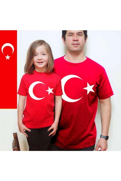 Baba Oğul Kız Ayyıldız Bayrak tişört (TEKLİ ÜRÜNDÜR KOMBİN YAPMAK İÇİN 2 ADET SEPETE EKLEYİNİZ)