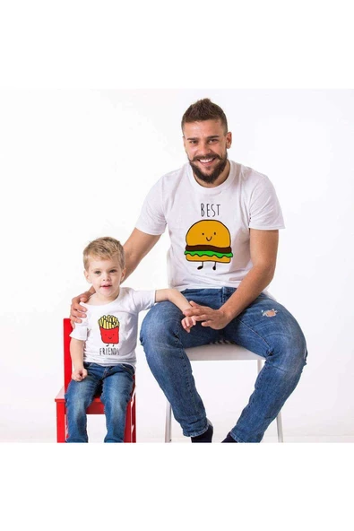 Best Friends Baba Oğul Kız Tişört (TEKLİ ÜRÜNDÜR KOMBİN YAPMAK İÇİN 2 ADET SEPETE EKLEYİNİZ)