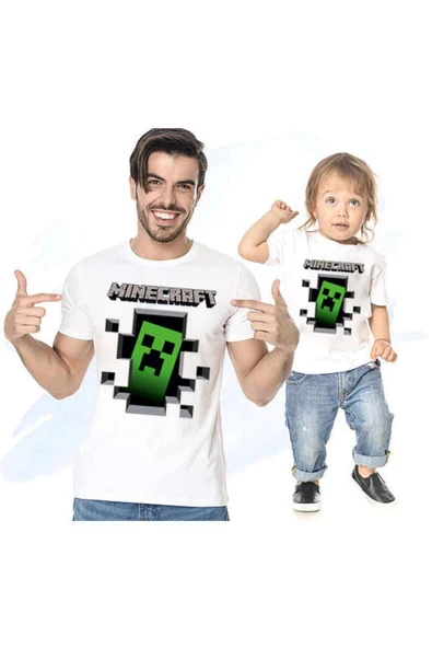 Baba Oğul Kız tişört Mine craft (TEK ÜRÜN FİYATIDIR KOMBİN YAPMAK İÇİN 2 ADET SEPETE EKLEYİNİZ)