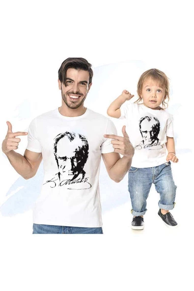 Atatürk Baba Oğul Kız Tişört (TEKLİ ÜRÜNDÜR KOMBİN YAPMAK İÇİN 2 ADET SEPETE EKLEYİNİZ)