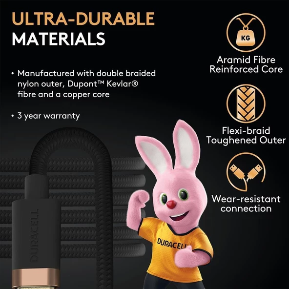 Duracell 2m USB-A to Micro USB Örgülü Şarj Kablosu - Siyah - 4