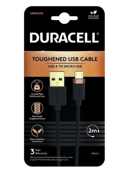 Duracell 2m USB-A to Micro USB Örgülü Şarj Kablosu - Siyah