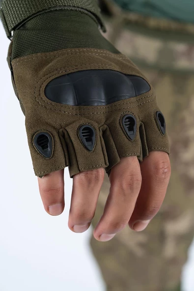 Combat Tactical Outdoor Kesik Parmaksız Eldiven Asker Polis Dağcı Sporcu Bisikletçi Kemik Eldiveni - 004 - 3