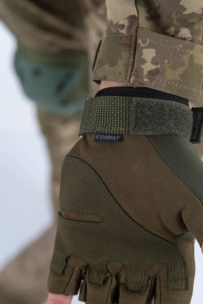 Combat Tactical Outdoor Kesik Parmaksız Eldiven Asker Polis Dağcı Sporcu Bisikletçi Kemik Eldiveni - 004 - 11