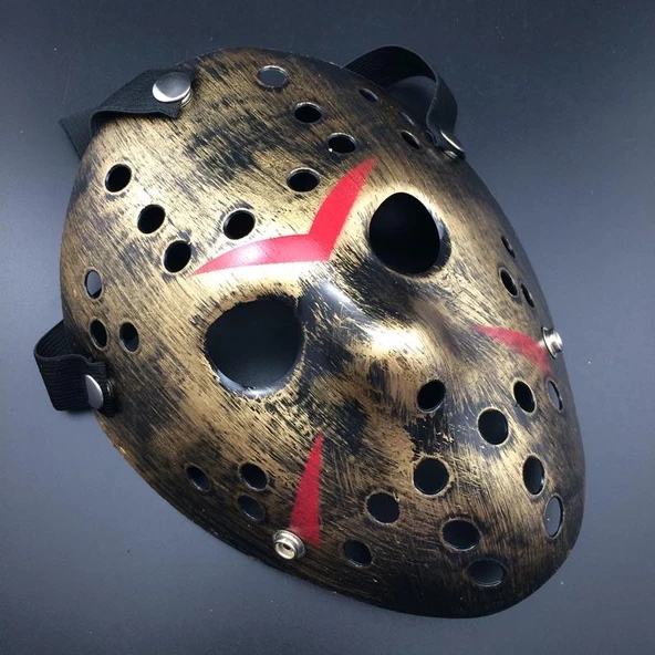 Bakır Renk Kırmızı Çizgili Tam Yüz Hokey Maske - 2