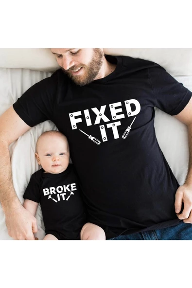 Baba Oğul Fixed Broke Zıbın Tshirt (Tek Ürün Fiyatıdır Kombin Yapmak için 2 Adet Sepete Ekleyiniz)