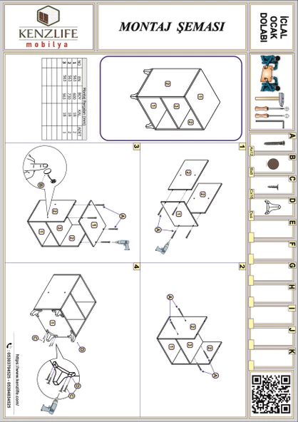 Kenzlife ocak dolabı iclal crd 85*60*57 mutfak klasik setüstü ocak için modül - Resim 4