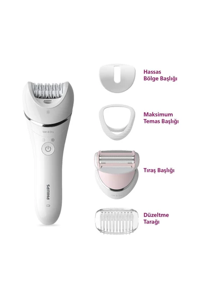 Philips Essential Advanced Plus Islak Kuru Led Aydınlatmalı Epilasyon Aleti, Beyaz