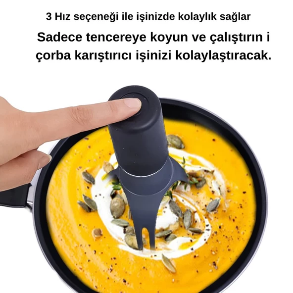 Çorba Karıştırıcı 3 Kademeli Portatif Pilli Otomatik Tencere Karıştırıcı Pratik Çorba Yoğurt Çırpıcı - 2