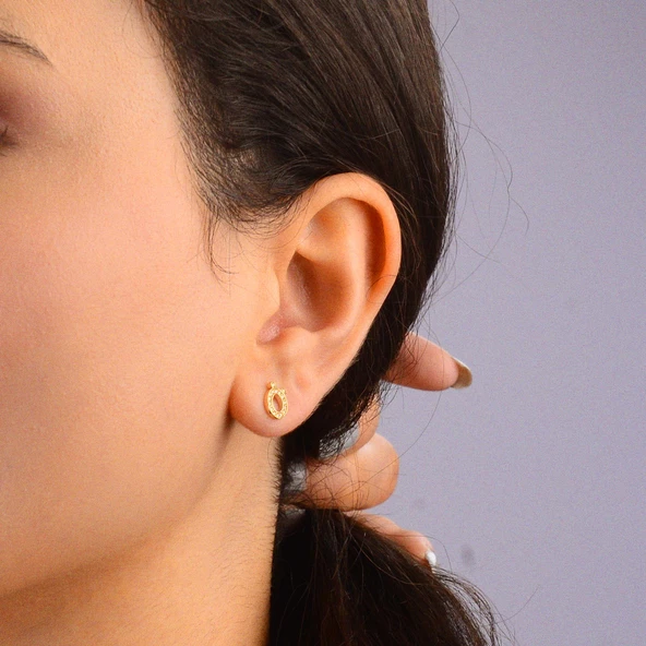 14 Ayar Altın Taşlı Ö Harf Küpe 0,52 gr - 3