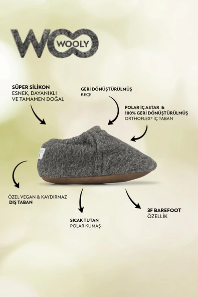 Hopfrög Kids Recycled Woo Wooly Yünlü Gri Barefoot Patik - Resim 2