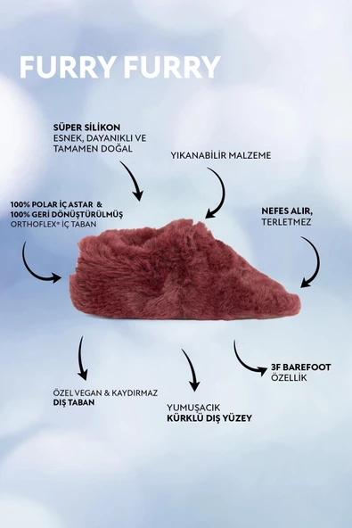 Hopfrög Kids Furry Furry Bordo Kürk Barefoot Patik - Resim 2