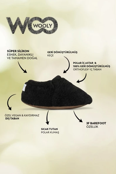 Hopfrög Kids Recycled Woo Wooly Yünlü Siyah Barefoot Patik - Resim 2