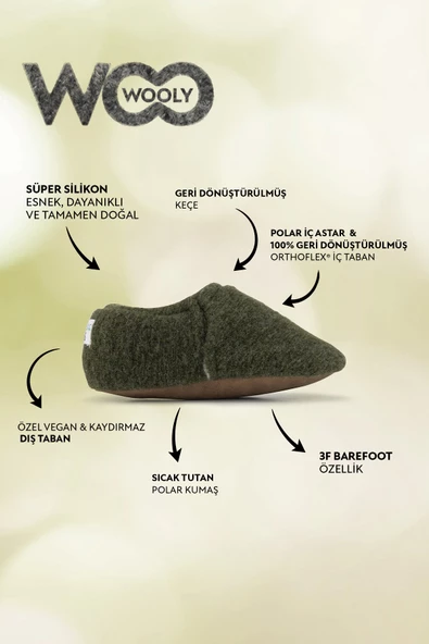 Hopfrög Kids Recycled Woo Wooly Yünlü Haki Barefoot Patik - 2