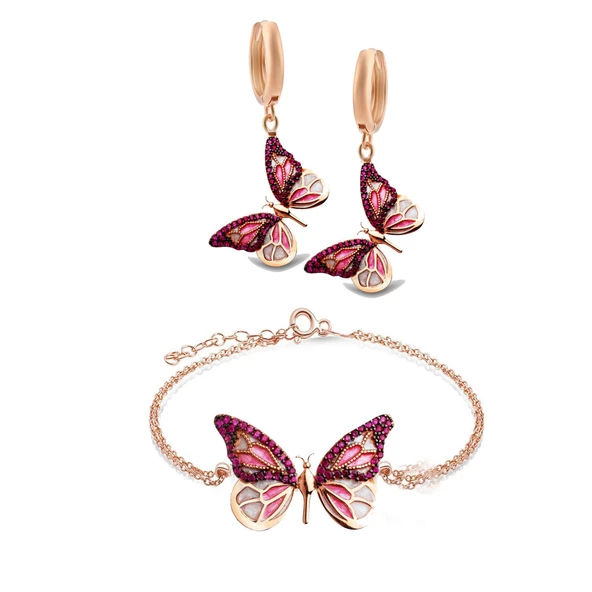 925 ayar Gümüş Mine İşçilikli Masumiyet Bileklik Küpe Set - 3