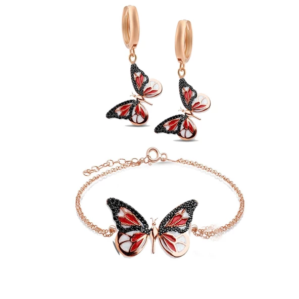 925 ayar Gümüş Mine İşçilikli Masumiyet Bileklik Küpe Set - 2