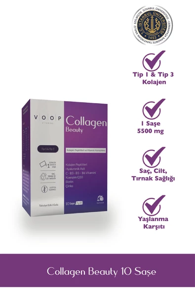 Collagen Beauty Nar Aromalı Saşe Tip 1 Ve Tip 3 - 5500 Mg 10x7 gr | Hyaluronic Asit Q10 Biotin Çinko