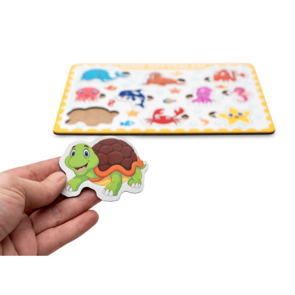 Montessori Deniz Hayvanları Ahşap Bultak Puzzle, Yapboz Seti / Eğitici, Öğretici ve Güvenli Çocuk Oyuncağı - 2