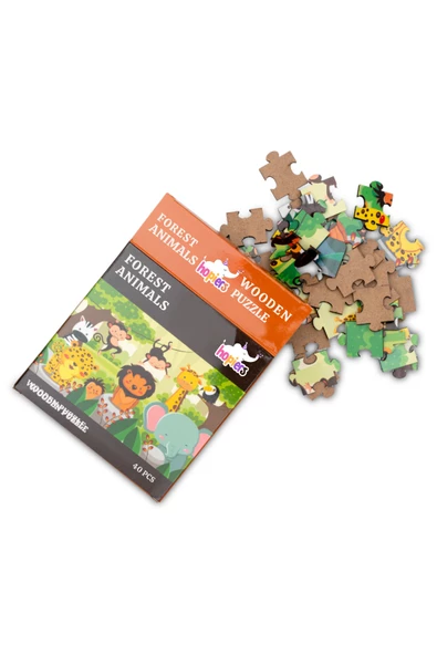 Montessori Forest Animals Ahşap 40 Parça Puzzle, Yapboz Seti / 1+ Yaş / Eğitici, öğretici ve Güvenli Çocuk Oyuncağı