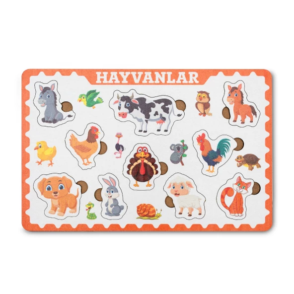 Montessori Çiftlik Hayvanları Ahşap Bultak Puzzle, Yapboz Seti / Eğitici, Öğretici ve Güvenli Çocuk Oyuncağı - 3