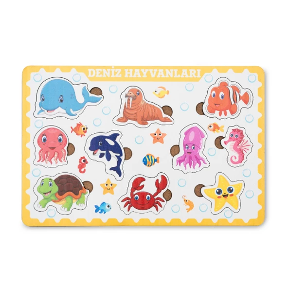 Montessori Deniz Hayvanları Ahşap Bultak Puzzle, Yapboz Seti / Eğitici, Öğretici ve Güvenli Çocuk Oyuncağı - 3