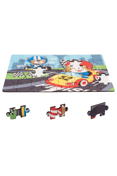 Montessori Çılgın Yarış Ahşap 40 Parça Puzzle, Yapboz Seti / 1+ Yaş / Eğitici, öğretici ve Güvenli Çocuk Oyuncağı - 3