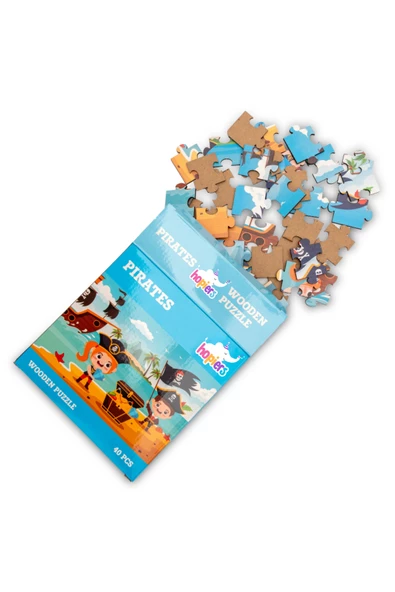 Montessori Pirates Ahşap 40 Parça Puzzle, Yapboz Seti / 1+ Yaş / Eğitici, Öğretici ve Güvenli Çocuk Oyuncağı