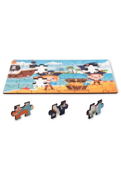 Montessori Pirates Ahşap 40 Parça Puzzle, Yapboz Seti / 1+ Yaş / Eğitici, Öğretici ve Güvenli Çocuk Oyuncağı - 3