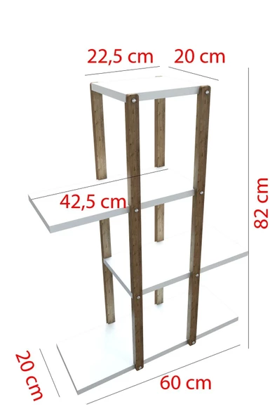 Jest Dekor Konsept Beyaz 4 Katlı Ahşap Çiçeklik, Saksılık, Çiçek Standı, Dekoratif Raf - Çok Amaçlı Kullanım - 4