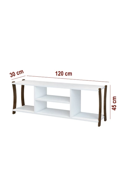 Mila Beyaz Ahşap Raflı Televizyon Sehpası, Tv Ünitesi, Tv Sehpası / 120x30 Cm / Şık ve Ergonomik - 3