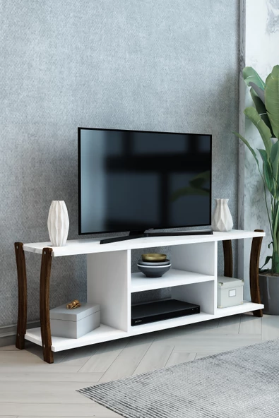 Mila Beyaz Ahşap Raflı Televizyon Sehpası, Tv Ünitesi, Tv Sehpası / 120x30 Cm / Şık ve Ergonomik