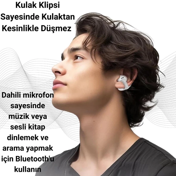 Coofbe Yeni Nesil Klipsli Bluetooth Vers.5.3 Kulakiçi Bluetooth Kulaklık Stereo Kulakiçi Kulaklık - 11