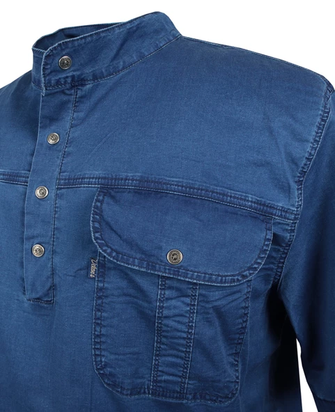 Erkek Büyük Beden 120 Kilo-178 Kilo Arası İçin Uygun Kısa Kol Kot Gömlek Dekons DeepBlue - 4