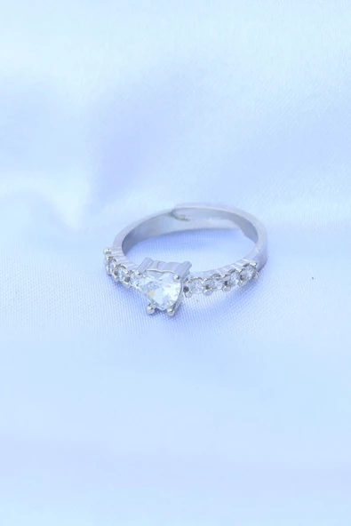 MuI MuI Pirinç Gümüş Renk Ayarlanabilir Zirkon Taşlı Minimal Kalp Yüzük - 2