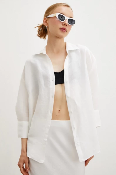 Fakir Kol Keten Gömlek Beyaz ürün görseli