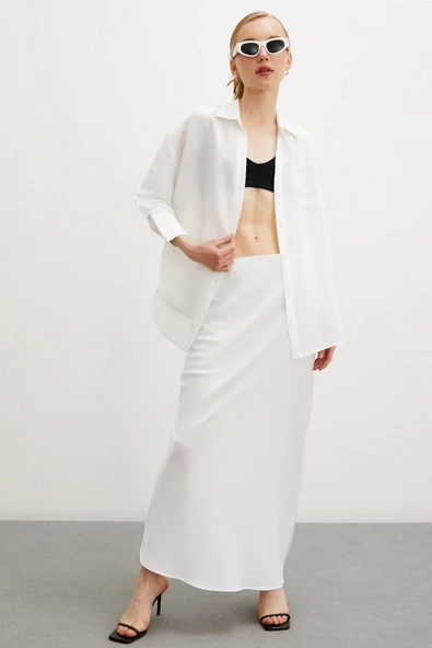 Fakir Kol Keten Gömlek Beyaz - Resim 3