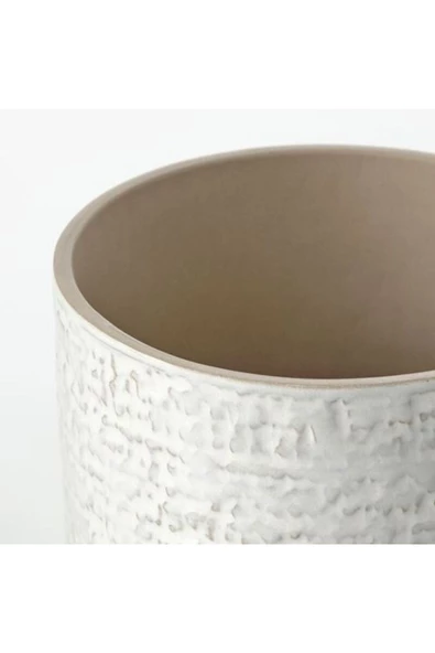 Chıafrön 12 Cm Stoneware Dekoratif Beyaz Saksı - 3