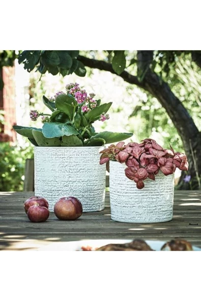 Chıafrön 12 Cm Stoneware Dekoratif Beyaz Saksı - 4