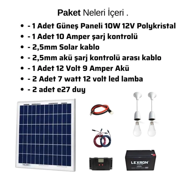 10 Watt Güneş Paneli Aydınlatma Paketi Solar Paket - 3