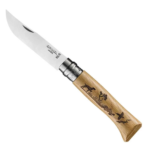 Opinel OP-002335 Inox No 8 Meşe Saplı Keçi Desenli Paslanmaz Çakı