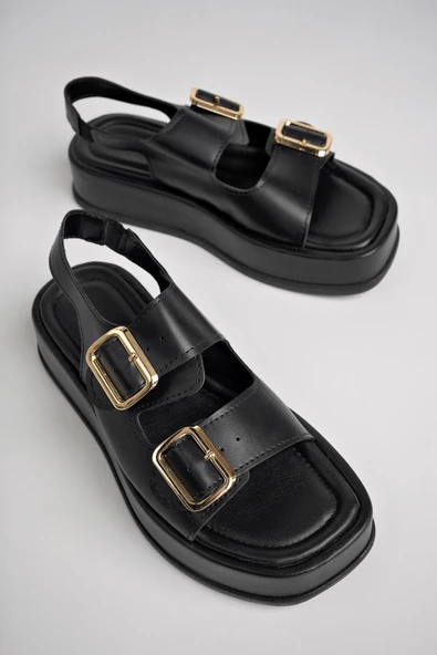 Muggo WANDA Garantili Dolgu Topuklu Çift Bantlı Toka Detaylı Lastikli Kadın Sandalet - 12